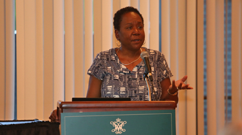 Jody Allen, assistant professor of history and director of the Lemon Project, gave opening remarks, welcoming the crowd. (WYDaily/Courtesy Stephen Salpukas)