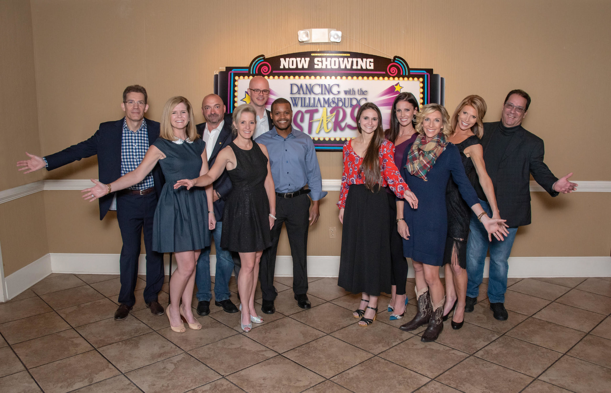 The 2019 participants for Dancing with the Williamsburg Stars. Back row, left to right: Dr. Dan Via, Matthew Meyer, Henry Broaddus, Detric Smith, Libbey York, Jacquelyn Liebler, John Gonzales. Front row, left to right: Dr. Stacey Sparkman Hall, Amanda Deverich, Taylor Tausz, Lydia Scrofani. Not in photo, John Daly. (WYDaily/ Courtesy Helen’s Place)