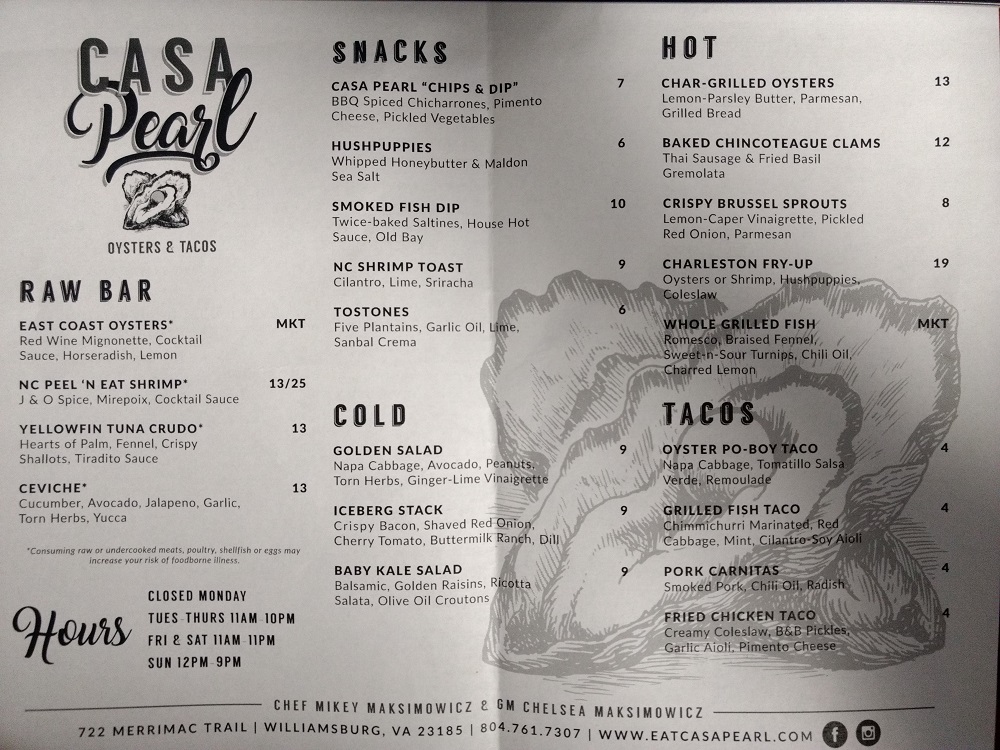The menu for Casa Pearl. (WYDaily/ Andrew Harris)