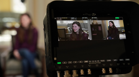 Lucy Greenman '22 is interviewed by a film crew from TODAY on Dec. 6. (WYDaily/Courtesy Stephen Salpukas)