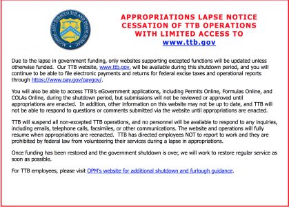 Screenshot of the Alcohol and Tobacco Tax and Trade Bureau website (WYDaily Photo)