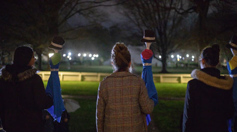 Students rehearse with puppets an outdoor scene from the upcoming production "... & Mary," which commemorates 100 years of coeducation at William & Mary. The show will run April 17-20 at 8 p.m. nightly at the Wren Building. (WYDaily/Courtesy of Nicholas Meyer '22
