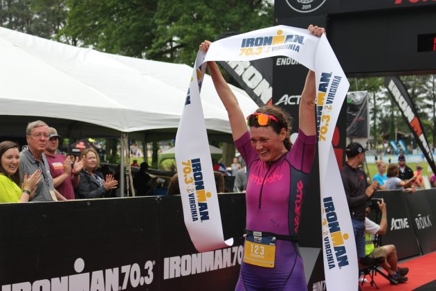 Alexandra Watt, 27, crosses the finish line Sunday as the first female finisher. (WYDaily/Alexa Doiron)