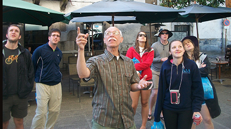 Prof. George Greenia explaining the urban architecture of the city of Santiago de Compostela. (WYDaily/Courtesy of George Greenia)