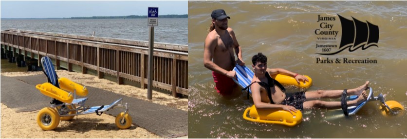 Jamestown Beach now has a floating wheelchair available for public use. (WYDaily/Courtesy of James City County)