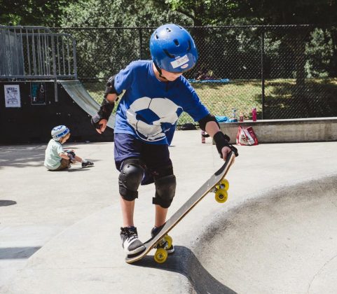 Duncan Brummett landed his first drop in at the skate clinic, Pfannebecker said, with the help of his dad, the coaches and his new friends. (WYDaily Photo/Kellie Thomas)