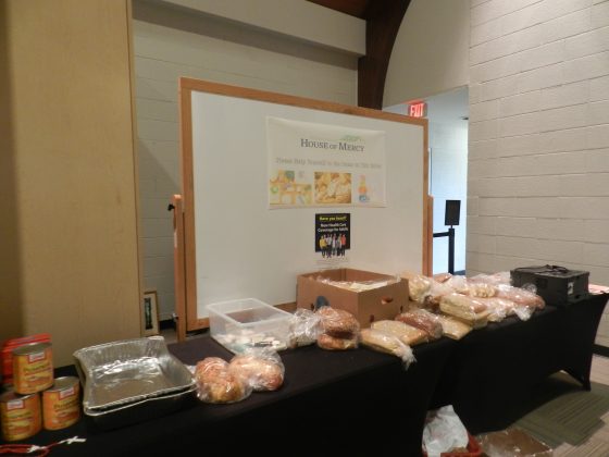 A no questions asked "take what you need" table. Many community businesses donate their extra food to the shelter, including Publix, ALDI, Wawa, Starbucks, The Fresh Market and Panera Bread. (WYDaily Photo/Benjamin West)