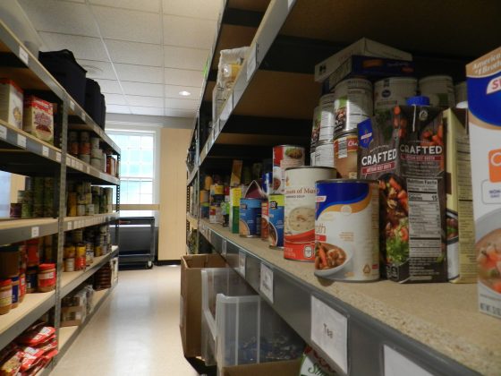The shelter's pantry. According to Woloszynowski, supplies tend to begin running low during summer. (WYDaily Photo/Benjamin West)