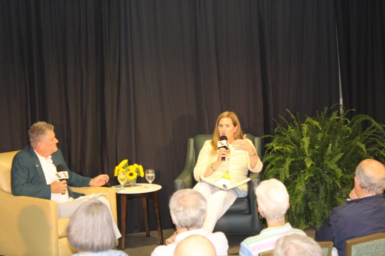 Samantha Huge, athletic director for Tribe Athletics, participated in a town hall discussion at the Zable Stadium on Tuesday (WYDaily/ Julia Marsigliano)