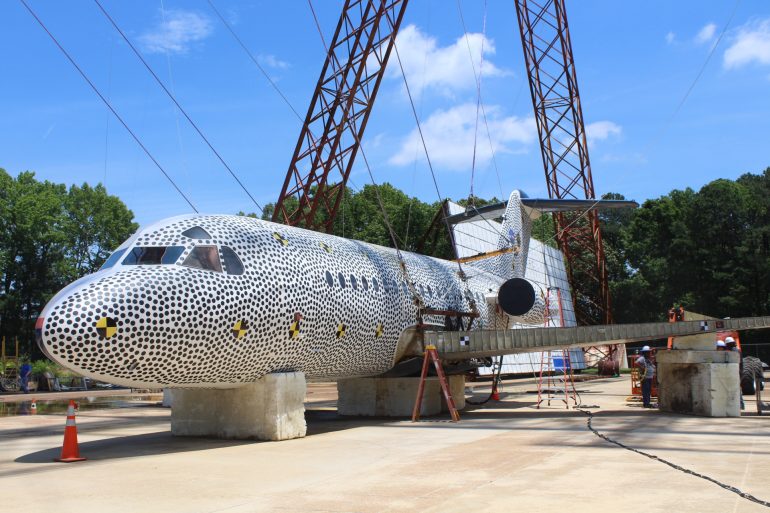 The Fokker F-28 at the Landing and Research Facility at NASA Langley Research Center in Hampton (WYDaily/ Julia Marsigliano)