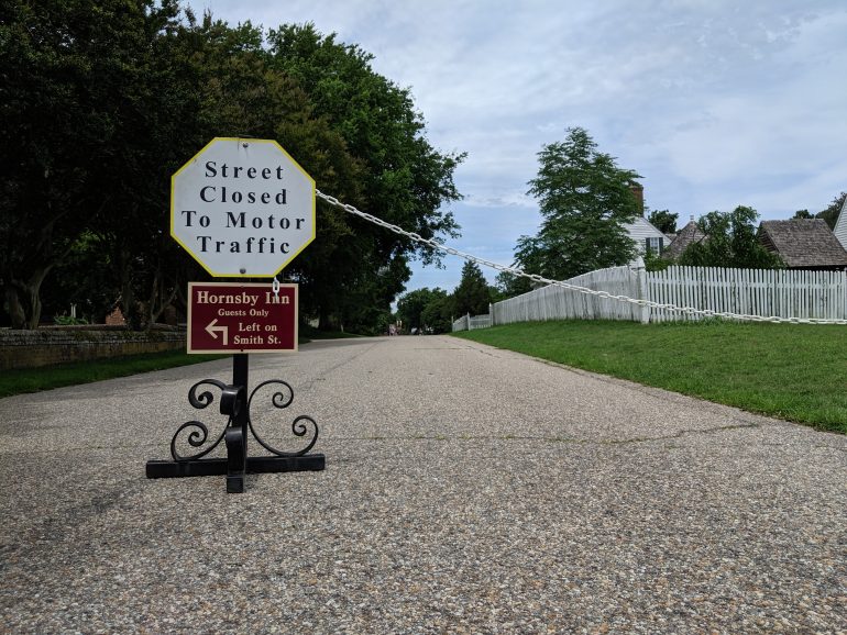 A sign closes Main Street in Yorktown on Tuesday. (WYDaily/Sarah Fearing)
