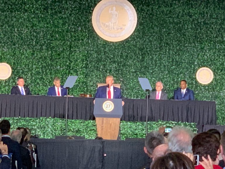 President Donald J. Trump speaks at Jamestown Settlement Tuesday, July 30, 2019. (WYDaily/Alexa Doiron)