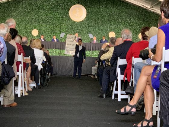 Del. Ibraheem Samirah, D-86th District interrupted Trump&rsquo;s speech at Jamestown Thursday before being escorted out of the tent. (WYDaily/Alexa Doiron)