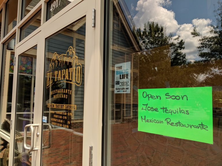 El Tapatio is closed and there are signs in the windows indicating it will reopen as Jose Tequilas. (WYDaily/Sarah Fearing)