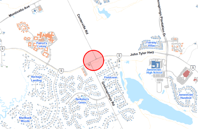 James City County is inviting the public to discuss and learn about safety concerns regarding the Route 5 and Route 612 intersection. (WYDaily/Courtesy JCC)
