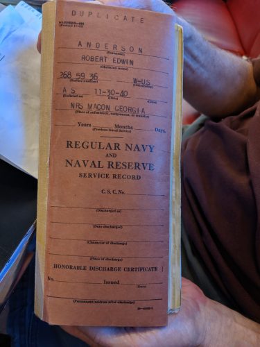 Robert Edwin Anderson's service record is held in a narrow. (WYDaily/Sarah Fearing)