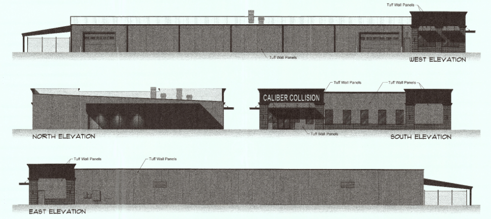 A site plan for Caliber Collision shows a rendering for the outside of the building, at 317 Bypass Road. (WYDaily/Courtesy of York County)
