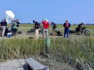 Verizon personnel and contractors test equipment to facilitate communications between the field, staging areas in Wachapreague, and the Incident Command Post in Melfa. (Sean Fate/VIMS ESL/WYDaily)