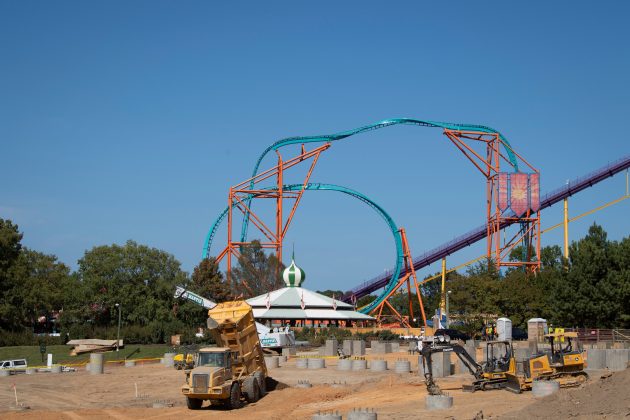 New images released Thursday show new yellow sections of track arriving at Busch Gardens, which will be used to construction Pantheon. (WYDaily/Courtesy of Busch GardensVa PR Twitter)