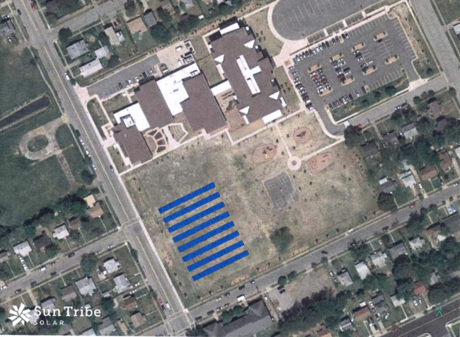 Screenshot of Sun Tribe Solar's proposal to add solar panels to five public schools, including Discovery STEM Academy pictured above, in Newport News. (WYDaily/ Courtesy of Sun Tribe Solar)