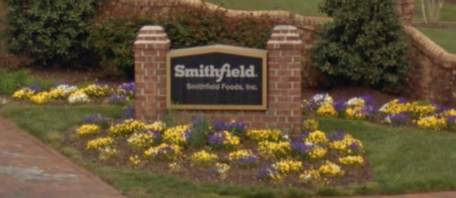 Screenshot of Smithfield Foods' headquarters sign in Smithfield, VA. (WYDaily/ Courtesy of Google Maps)
