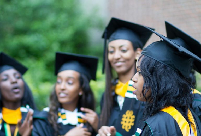 Students at the College of William & Mary participate in a Donning of the Kente ceremony, a tradition added to commencement weekend in 2012 through a Lemon Project initiative. (WYDaily/Courtesy William & Mary)