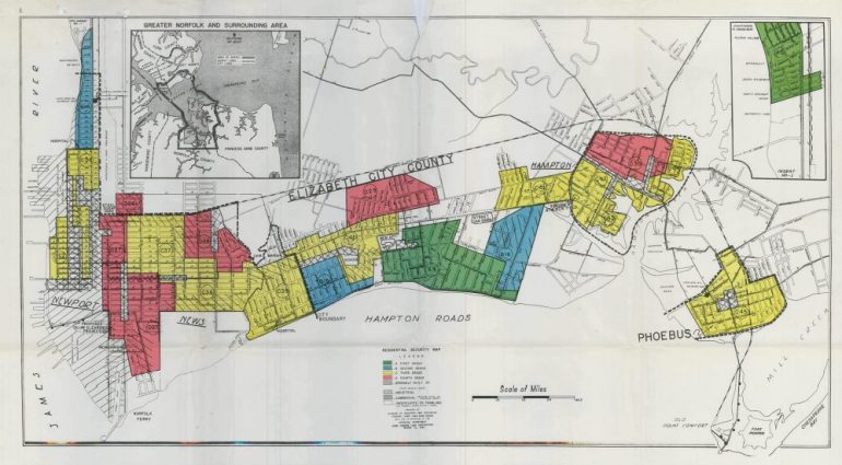 Historic "Redlining" map of Hampton. (WYDaily/Courtesy Hampton History Museum)