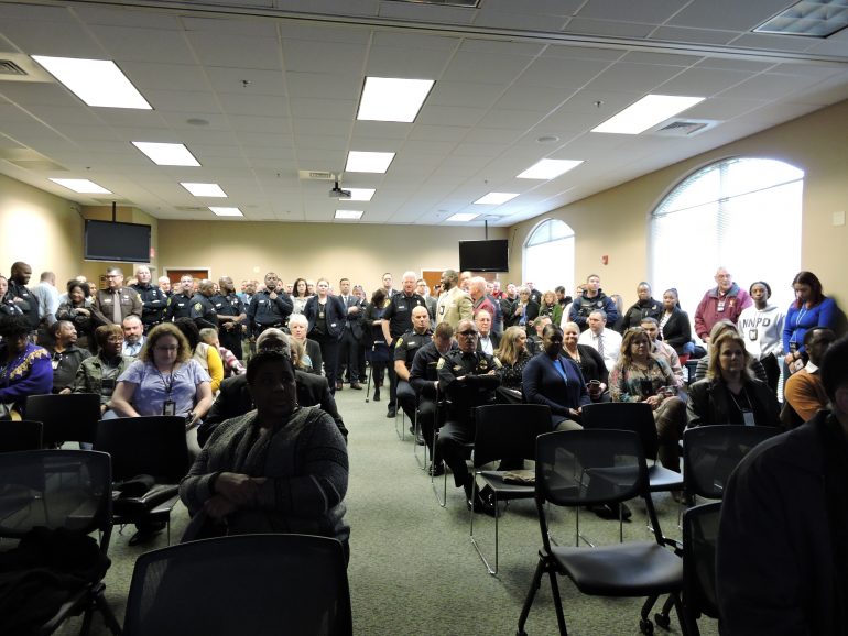 At least 80 police officers and members of law enforcement gathered at the Newport News Police Department headquarters Friday morning. (WYDaily/ Julia Marsigliano)