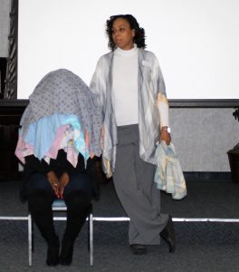 The point of the exercise was to show the layers of domestic violence and the weight on a victim's head. (WYDaily/ Courtesy of Elizabeth Jones)