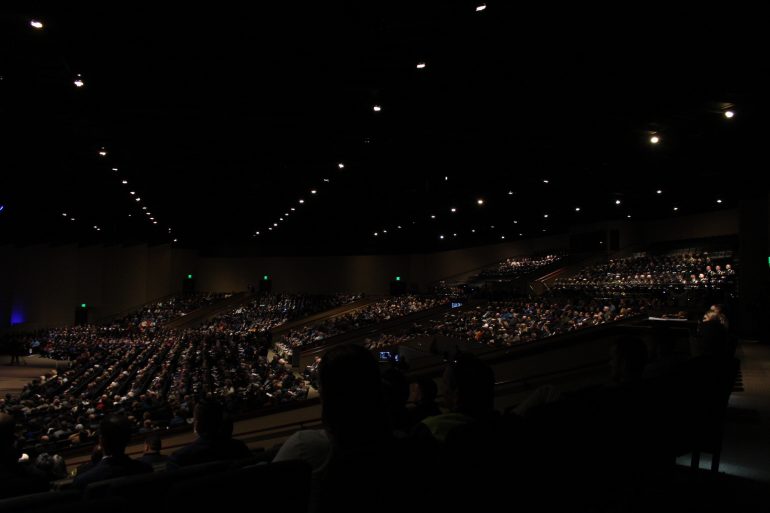 More than 2,000 people attended the memorial service for Officer Katie Thyne, who was killed in the line of duty during a traffic stop. (WYDaily/ Julia Marsigliano)