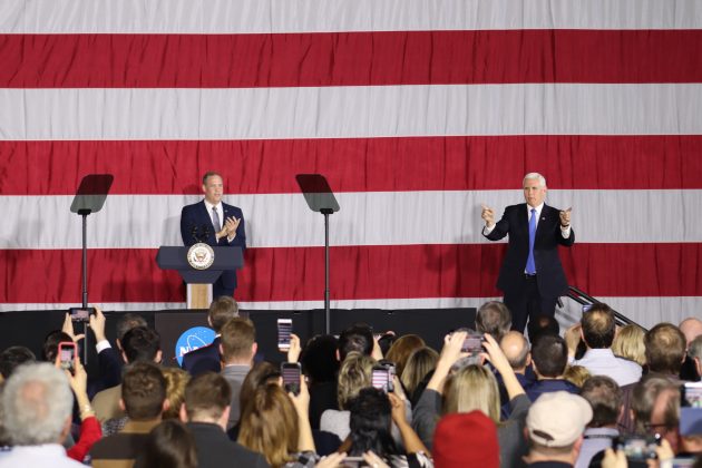 The audience applauds as Vice President Mike Pence takes the stage at NASA Langley Research Center Wednesday, Feb. 19, 2020. (WYDaily/Lucretia Cunningham)