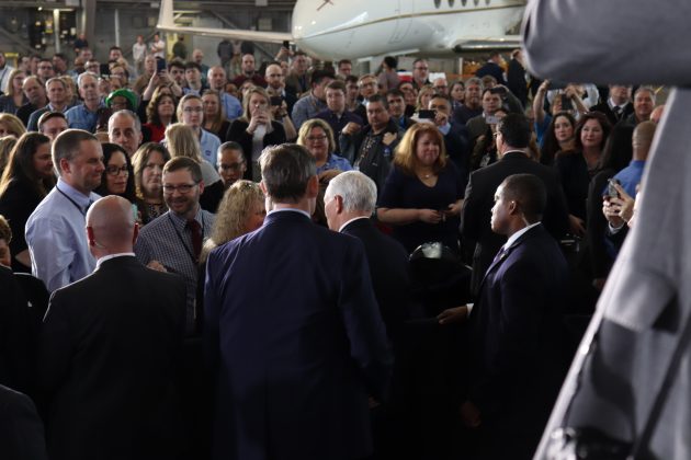 Vice President Mike Pence shakes hands and takes selfies with audience members before leaving NASA Langley Research Center Wednesday, Feb. 19, 2020. (WYDaily/Lucretia Cunningham)