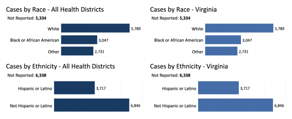 The Virginia Department of Health's website now shows ethnicity data statewide and for each locality. (WYDaily/Screenshot by Julia Marsigliano)
