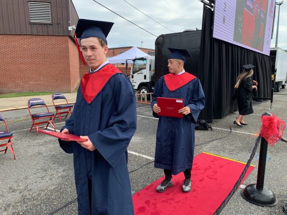 While waiting to walk across stage, graduates were spaced apart for social distancing. (WYDaily/Alexa Doiron)