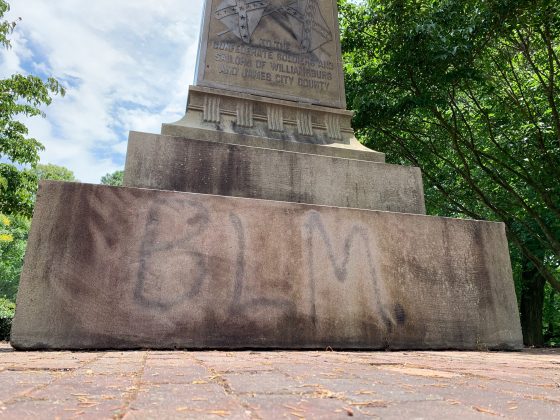 The Confederate memorial at Bicentennial Park was vandalized. Photo taken June 12, 2020. (WYDaily/Alexa Doiron)
