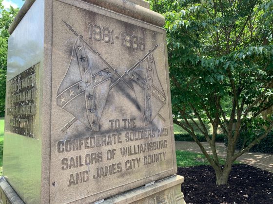 The Confederate memorial at Bicentennial Park was vandalized. Photo taken June 12, 2020. (WYDaily/Alexa Doiron)