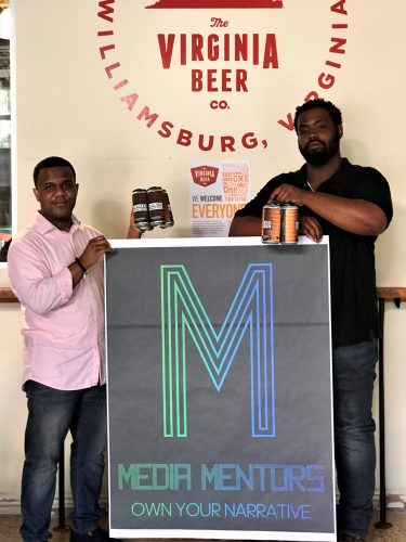 The Virginia Beer Company are participating in a national initiative to sell the Black is Beautiful brew. All of the proceeds from the beer's sale will go to Media Mentors, which was started by Brian Smalls (left), Randall Hazard and Ebony Flake (not pictured). (WYDaily/Courtesy Robby Willey)