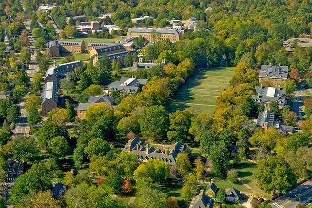 William & Mary's campus in 2013. The Wren Building (center) sits at the end of the Sunken Garden. (WYDaily file/Courtesy of W&M News)