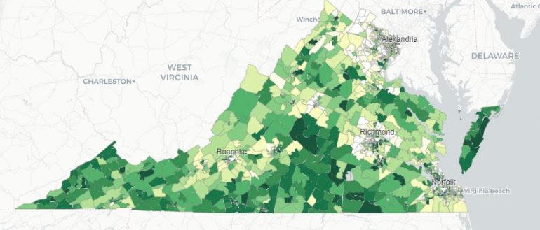 The Virginia Public Access Project has published a map from the Centers for Disease Control and Prevention that grade sections of localities on social vulnerability based on data from the U.S. Census tract. (WYDaily/VPAP)