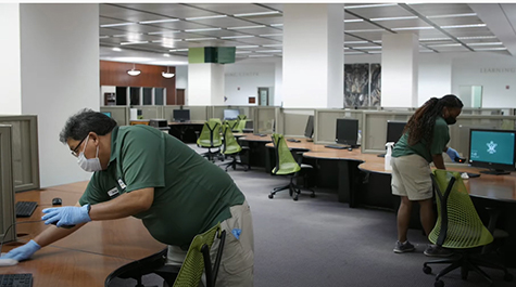 William & Mary's facilities management team will be cleaning and disinfecting high-contact areas in classrooms and public spaces on an accelerated schedule, consistent with CDC guidelines. (WYDaily/Khun Minn Ohn, W&M News)