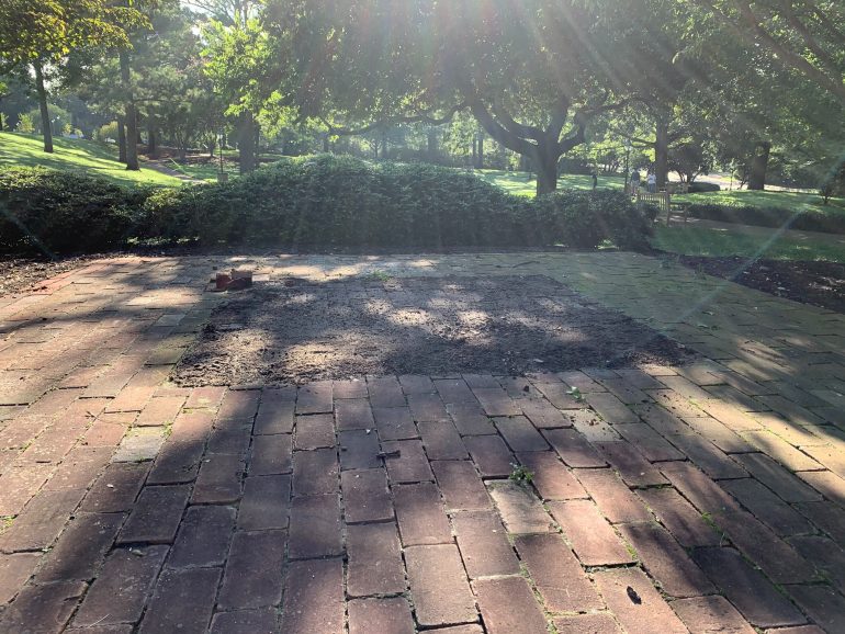 The confederate monument in Bicentennial Park was removed Monday morning. (WYDaily/Alexa Doiron)