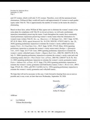 Arthur H. Bryant is representing the women's gymnastics, volleyball and swim teams to prevent the sports programs from being cut by the College of William & Mary or face a class action Title IX lawsuit. (WYDaily/ Courtesy of John Tuttle)
