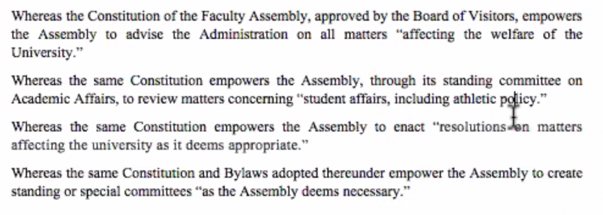 The College of William & Mary Faculty Assembly approved a new motion to create an Athletics Task Force. (WYDaily/ Screenshot courtesy of the Faculty Assembly)