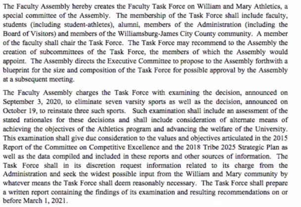 The College of William & Mary Faculty Assembly approved a new motion to create an Athletics Task Force. (WYDaily/ Screenshot courtesy of the Faculty Assembly)