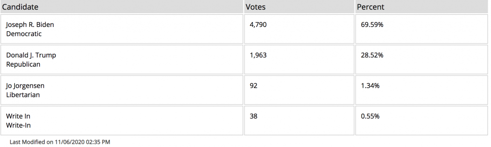Screenshot of the President and Vice President election results for City of Williamsburg. (WYDaily/ Courtesy of the Virginia Department of Elections’ website)