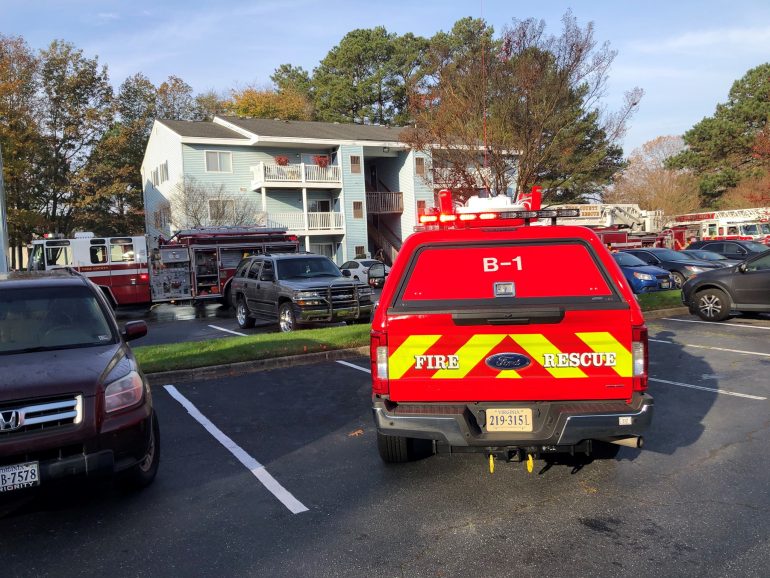 Crews responded to the fire call at Grafton Station Apartments Piccadilly Loop in Yorktown just before 8 a.m. Sunday, Nov. 22, 2020. (WYDaily/Courtesy of York County Fire and Life Safety)