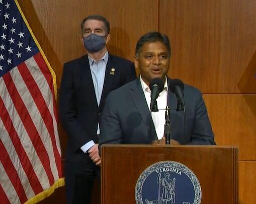 Virginia Gov. Ralph Northam (background) on Wednesday appointed Dr. Danny Avula to lead the state's vaccination efforts. (WYDaily/ Screenshot courtesy of InsideNova)