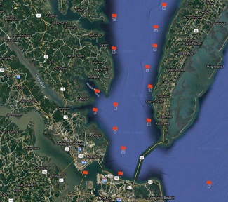 This map of artificial reefs in the lower Chesapeake Bay is proof of the popularity of structured habitats among recreational anglers. (VMRC/VIMS/WYDaily)