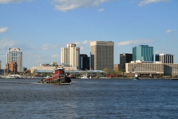 The Elizabeth River is a three-branched Chesapeake Bay tributary largely within the cities of Norfolk, Portsmouth, Chesapeake and Virginia Beach. (Courtesy of VIMS.)