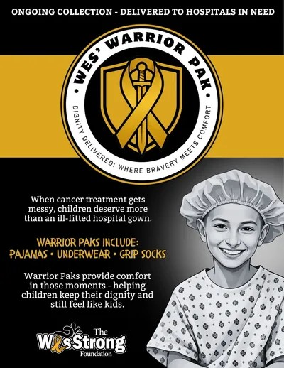 Wes Strong Foundation Launches ‘Wes’ Warrior Packs’ to Support Local Children in Cancer Treatment